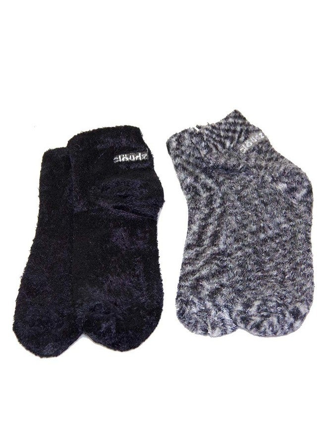 Cloudz - (2 Pairs! Dreamy Black Solft Plush Natural Aloe Vera Spa Socks - (Assorted Solid & Patterned) - Image 4