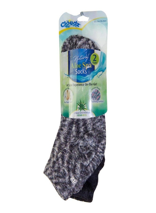 Cloudz - (2 Pairs! Dreamy Black Solft Plush Natural Aloe Vera Spa Socks - (Assorted Solid & Patterned) - Image 2