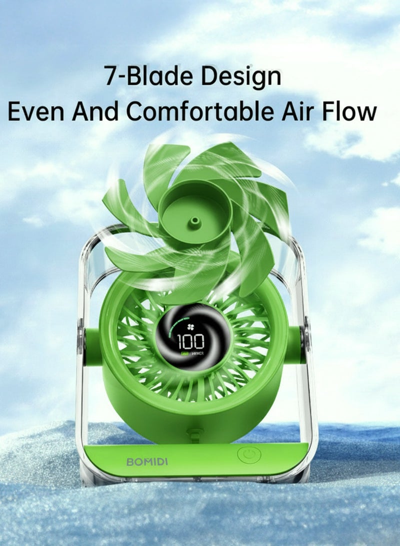 BOMIDI مروحة مكتبية محمولة بـ 7 شفرات مع شاشة رقمية LED، بطارية قابلة للشحن بسعة 3000 مللي أمبير، محرك بدون فرش، زاوية قابلة للتعديل، شحن USB من نوع C – مروحة طاولة صغيرة للاستخدام في المنزل، المكتب، السفر والأنشطة الخارجية - Image 5