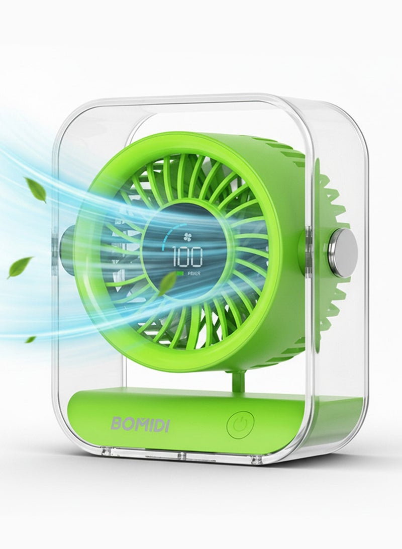 BOMIDI مروحة مكتبية محمولة بـ 7 شفرات مع شاشة رقمية LED، بطارية قابلة للشحن بسعة 3000 مللي أمبير، محرك بدون فرش، زاوية قابلة للتعديل، شحن USB من نوع C – مروحة طاولة صغيرة للاستخدام في المنزل، المكتب، السفر والأنشطة الخارجية - Image 1