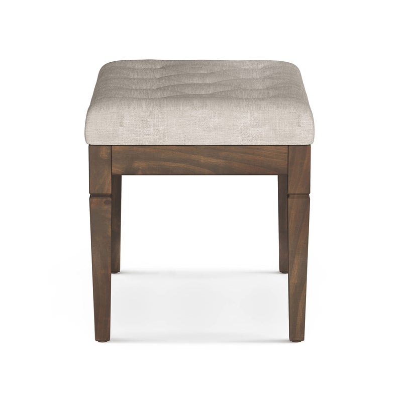 Simpli Home SIMPLIHOME Waverly Small Tufted Ottoman Bench - 28 inch Wide Upholstered Linen Look Fabric Rectangle Footstool Ottoman in Natural, Traditional Bench for Bedroom or Living Room with Carved Legs - Image 5