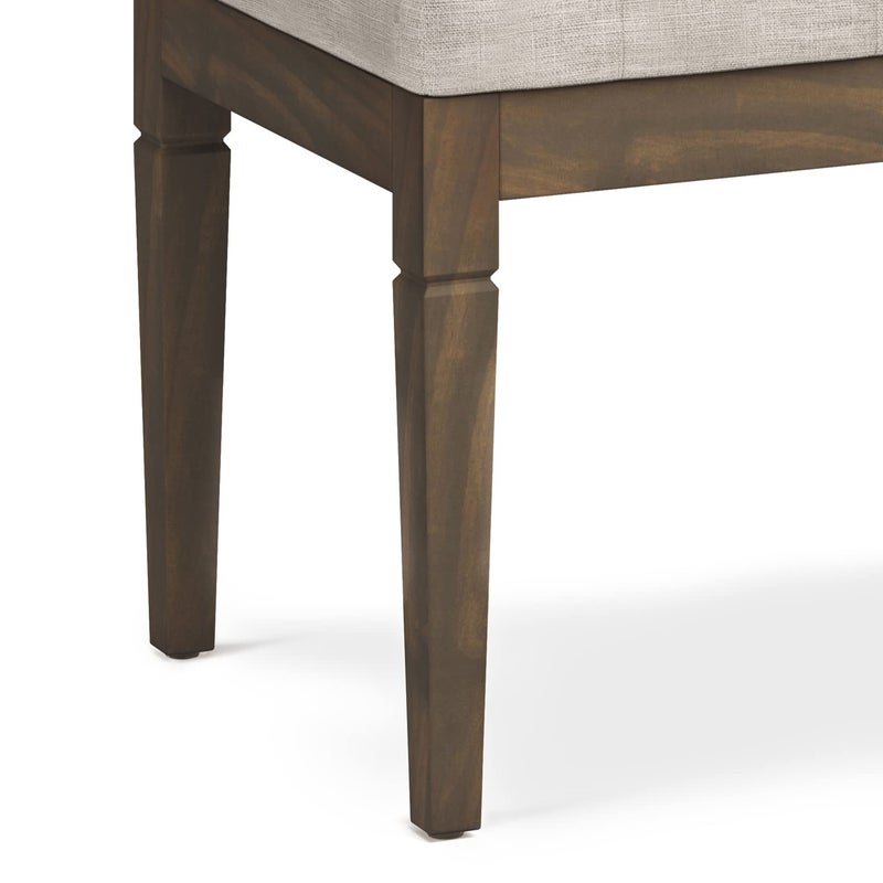 Simpli Home SIMPLIHOME Waverly Small Tufted Ottoman Bench - 28 inch Wide Upholstered Linen Look Fabric Rectangle Footstool Ottoman in Natural, Traditional Bench for Bedroom or Living Room with Carved Legs - Image 4