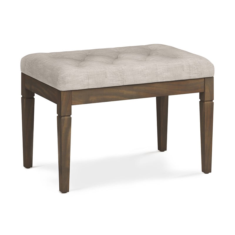 Simpli Home SIMPLIHOME Waverly Small Tufted Ottoman Bench - 28 inch Wide Upholstered Linen Look Fabric Rectangle Footstool Ottoman in Natural, Traditional Bench for Bedroom or Living Room with Carved Legs - Image 1