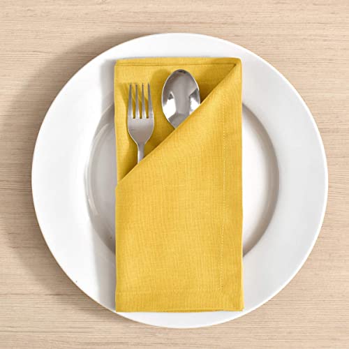FINGERCRAFT Table Napkins 18x18 Inches Set of 12 Cotton Linen Blend Fabric Dinner Cloth Napkins Washable and Reusable, Good Absorbency for Home, Parties, Hotels (Yellow, Set of 12) - Image 2