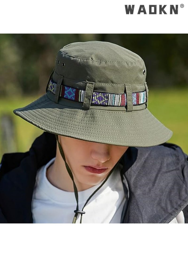 WAOKN Brim Sun Hats, Bucket Hat for Fishing Hiking Garden,Waterproof Sun Hat Wide Brim Bucket Hat UV Protection Boonie Hat,Mountaineering Cap，Summer Beach Bucket Hat for Men Women(Green) - Image 1