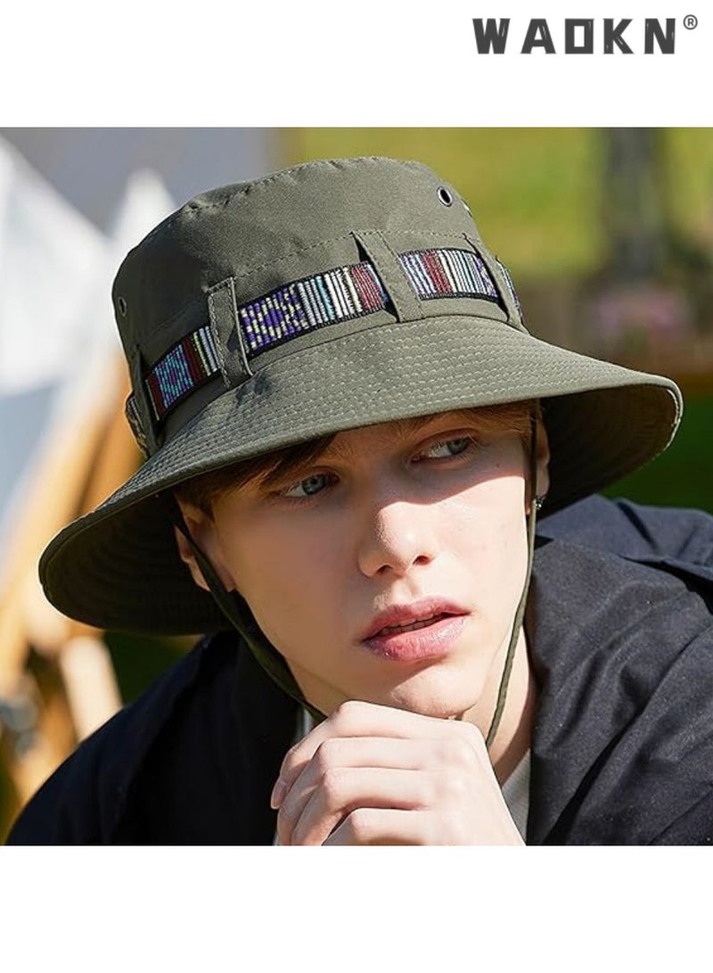 WAOKN Brim Sun Hats, Bucket Hat for Fishing Hiking Garden,Waterproof Sun Hat Wide Brim Bucket Hat UV Protection Boonie Hat,Mountaineering Cap，Summer Beach Bucket Hat for Men Women(Green) - Image 2