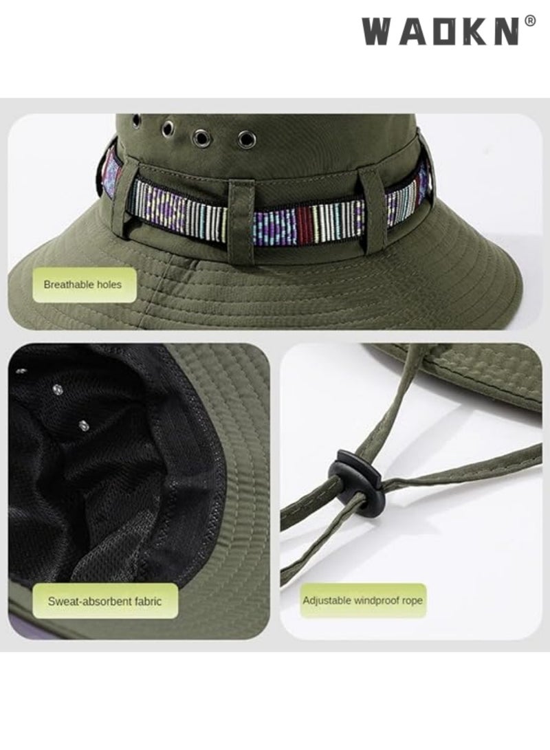 WAOKN Brim Sun Hats, Bucket Hat for Fishing Hiking Garden,Waterproof Sun Hat Wide Brim Bucket Hat UV Protection Boonie Hat,Mountaineering Cap，Summer Beach Bucket Hat for Men Women(Green) - Image 4