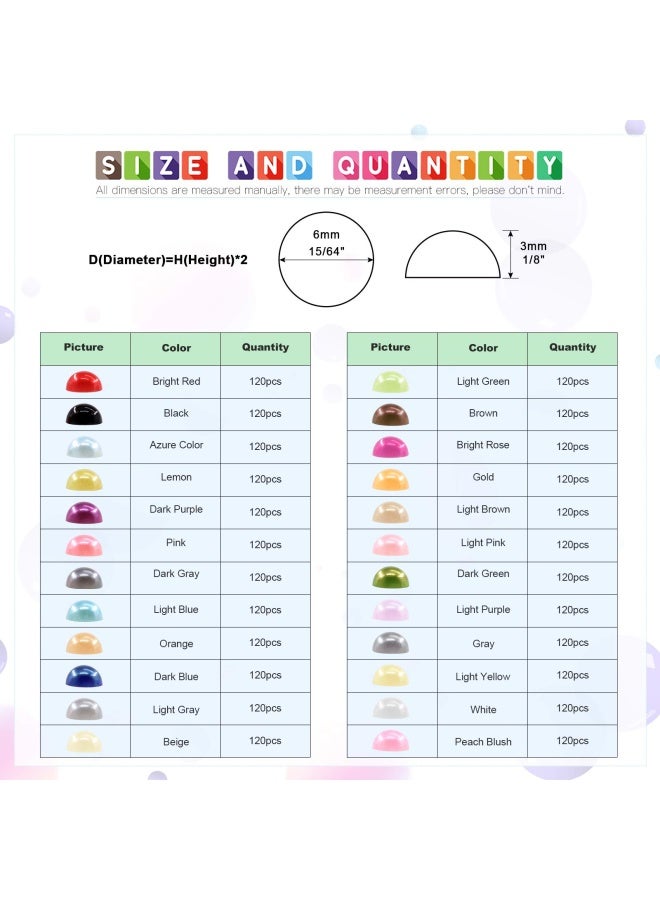 Glarks 2880Pieces 6Mm 24 Colors Beads Flat Back Half Round Pearl Cabochon Pearl Flatback For Nail Craft Scrapbook Diy Decoration - Image 2