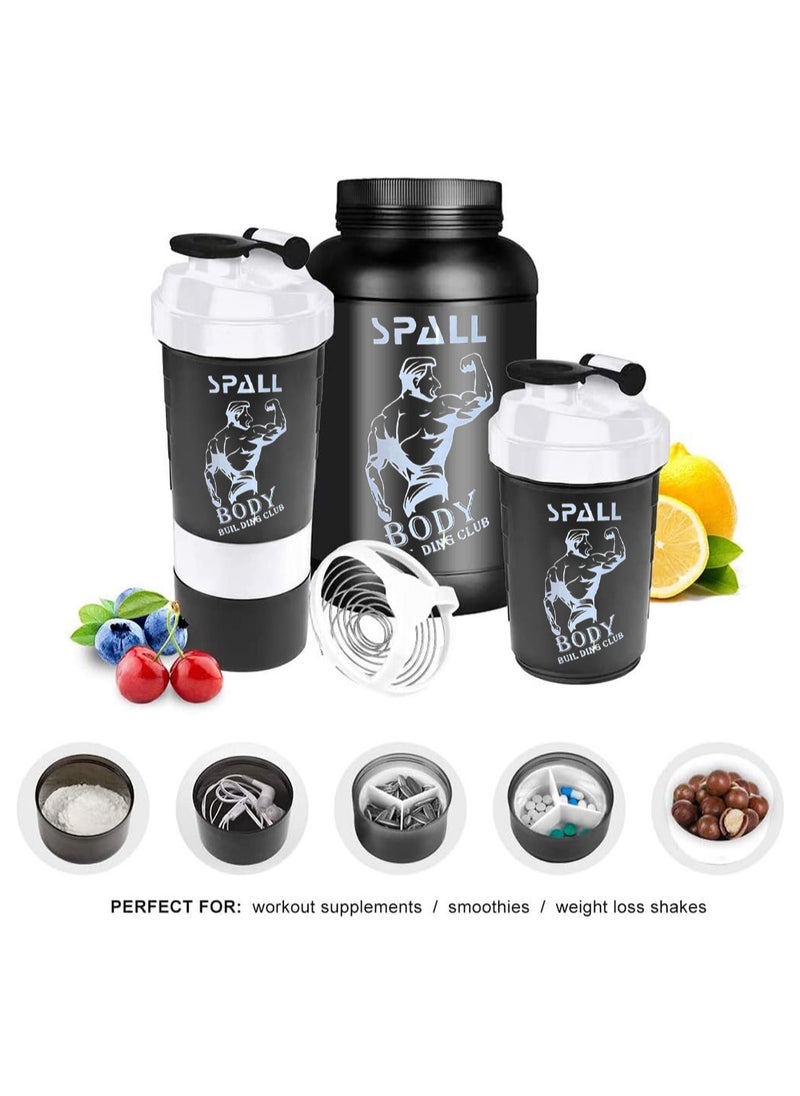 Spall Protein Shaker Bottle Gym Shaker Cup For Protein Shakes 16oz Bottle With Shaker Ball And Storage Compartment Leak Proof BPA Free  - Image 3