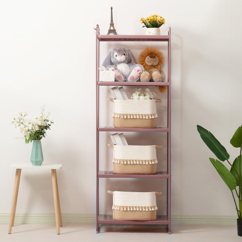 TeoKJ Woven Storage Bin Set of 3, Cotton Rope Basket for Storage, Clothes Boho Basket Bin for Organizing, Fabric Basket for Books, Plants, Pet Treats, White & Jute - Image 2