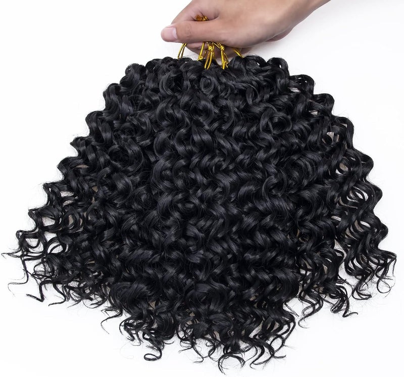 QRHSUKA شعر محبوك بنمط GoGo Curl للنساء، بتموجات مائية وشعر بشري مموج، إضافات شعر صناعية (طول 12 بوصة، عبوة تحتوي على 6 قطعات)، اللون الأسود الطبيعي - Image 2