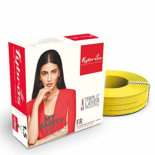 Fybros PVC Insulated 1.5 Sq Mm Wire| Multistrands FR Yellow Copper Wires & Cables| Cables For wiring | 1.5 Sq Mm sqmm Yellow wire 45 meter| Industrial Wire Cable| Electrical Wire - Image 1