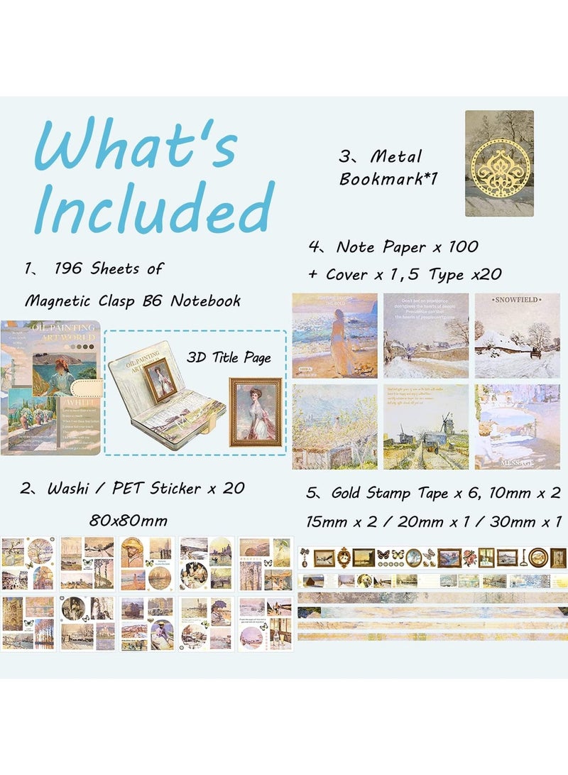general Aesthetic Scrapbooking Kit, Vintage Oil Painting Bullet Junk Journal Kit with Scrapbooking Supplies, B6 Notebook with Full Colour Inserts DIY Scrapbooking - Image 2