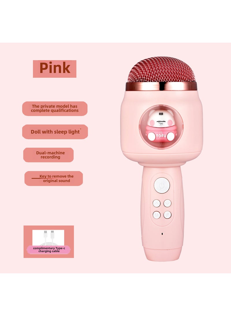 Generic Kids Wireless Bluetooth Karaoke Microphone Toy Pink-English version F812 