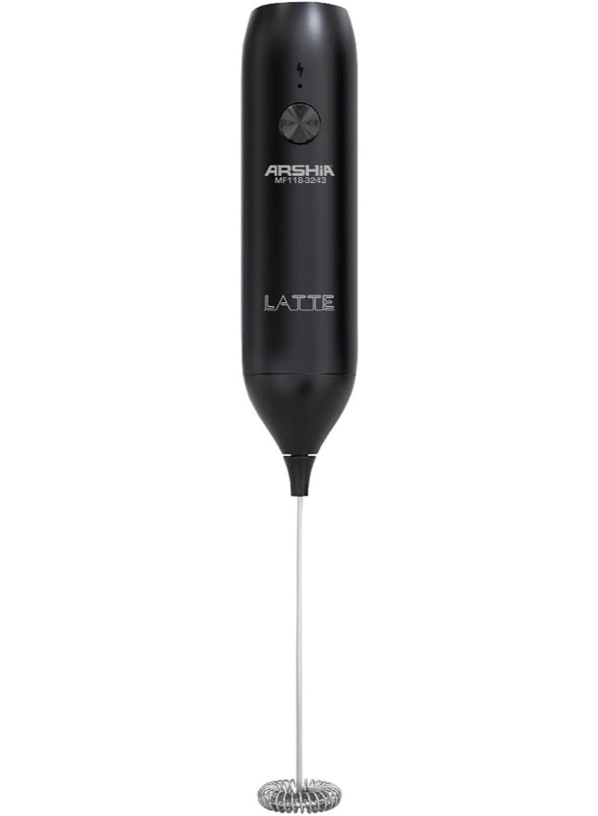 Arshia Rechargeable Milk Frother MF118-3243 – Electric Handheld Coffee Frother – USB Charging – Stainless Steel Whisk – Multi-Speed Foam Maker