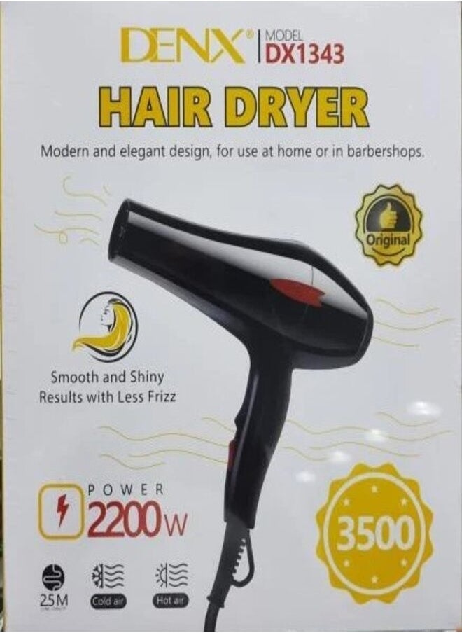 Denx 2 Speed Hair Dryer 2200 Watts Cold/Hot Air Black - Image 2