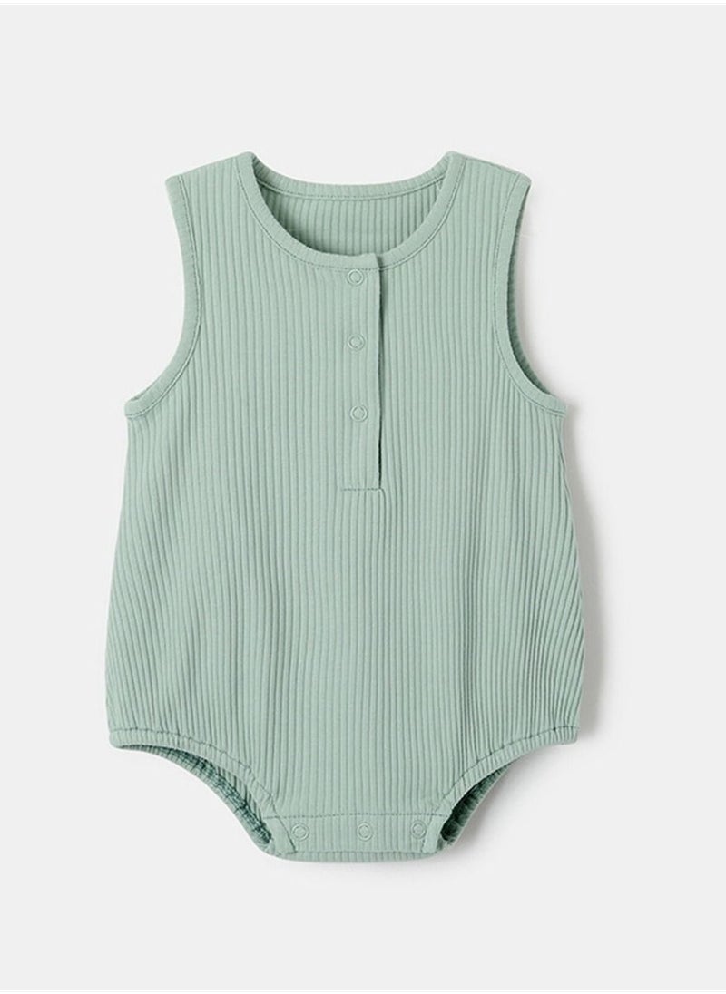 Loquat - New Baby Sleeveless Pajamas Thin Baby Vest Pure Cotton Green - Image 1