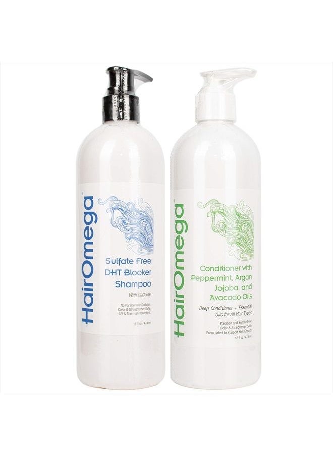 DrFormulas - HairOmega DHT Blocker Shampoo + Conditioner with Moroccan Argan Oil, Jojoba Oil, Avocado Oil (Sulfate Free Shampoo + Conditioner Set) - Image 1
