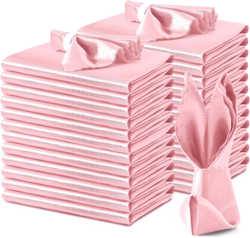 VACVELT 24 Pack Blush Pink Satin Napkins 17x17 Inch Wedding Napkins Scalloped Elegant Dinner Napkins Square Table Napkins Decor Silky Satin Cloth Napkins for Restaurant Banquet Graduation Party - Image 1