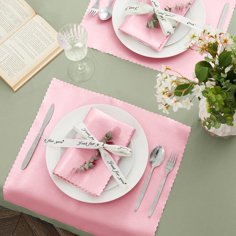 VACVELT 24 Pack Blush Pink Satin Napkins 17x17 Inch Wedding Napkins Scalloped Elegant Dinner Napkins Square Table Napkins Decor Silky Satin Cloth Napkins for Restaurant Banquet Graduation Party - Image 3