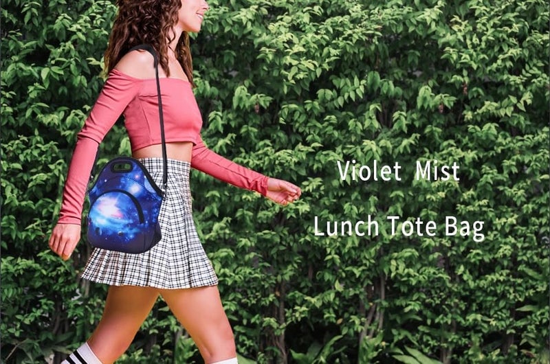 Violet Mist Womens Neoprene Insulated Galaxy Space lunch Bag Lunch Tote Bag Thermal Lunch Box with Extra Pocket Detachable Adjustable Shoulder Lunchbox Food Handbags Gift for Women Men Blue Star Sky - Image 5
