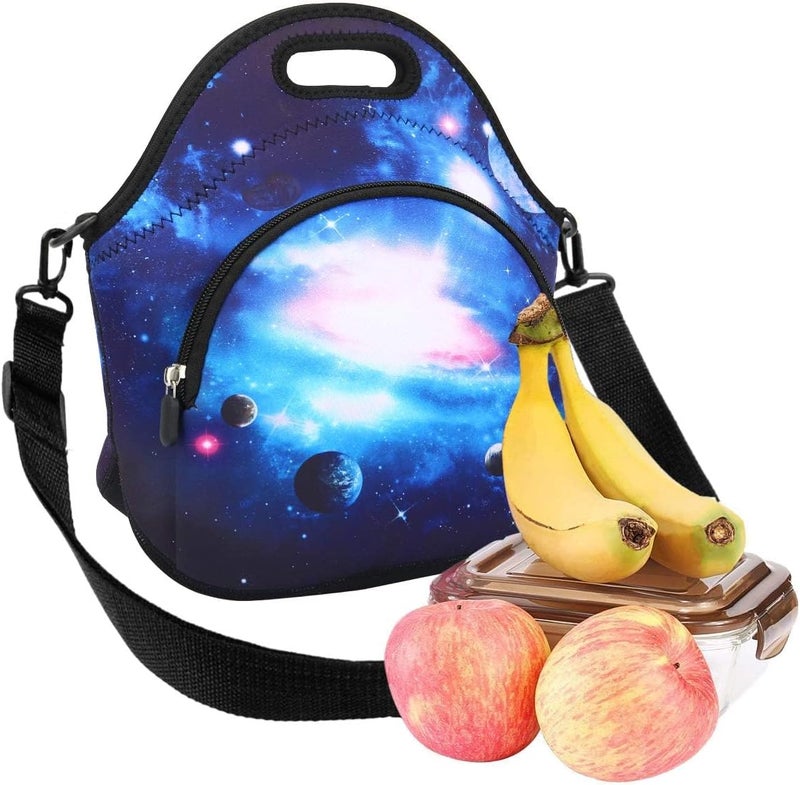 Violet Mist Womens Neoprene Insulated Galaxy Space lunch Bag Lunch Tote Bag Thermal Lunch Box with Extra Pocket Detachable Adjustable Shoulder Lunchbox Food Handbags Gift for Women Men Blue Star Sky - Image 4