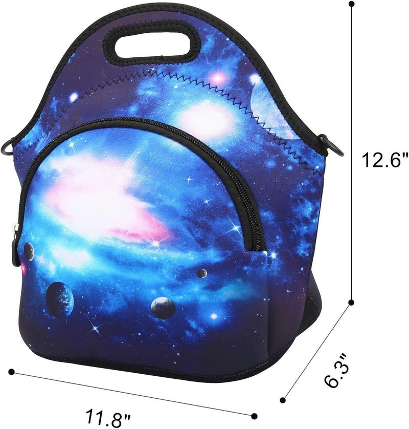 Violet Mist Womens Neoprene Insulated Galaxy Space lunch Bag Lunch Tote Bag Thermal Lunch Box with Extra Pocket Detachable Adjustable Shoulder Lunchbox Food Handbags Gift for Women Men Blue Star Sky - Image 2