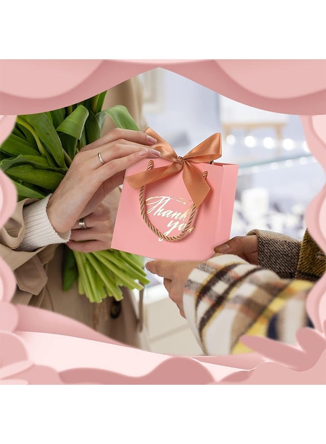 JS 9 Pack Thank You Pink Gift Bags, with Handles 5.5 x 2.4 x 4.7 Inches Small Gift Bags with Bow Ribbon Party Favor Bags Paper Gift Bags Bulk for Baby Shower, Wedding, Party Favor, Birthday - Image 2