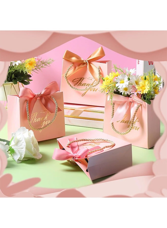 JS 9 Pack Thank You Pink Gift Bags, with Handles 5.5 x 2.4 x 4.7 Inches Small Gift Bags with Bow Ribbon Party Favor Bags Paper Gift Bags Bulk for Baby Shower, Wedding, Party Favor, Birthday - Image 3
