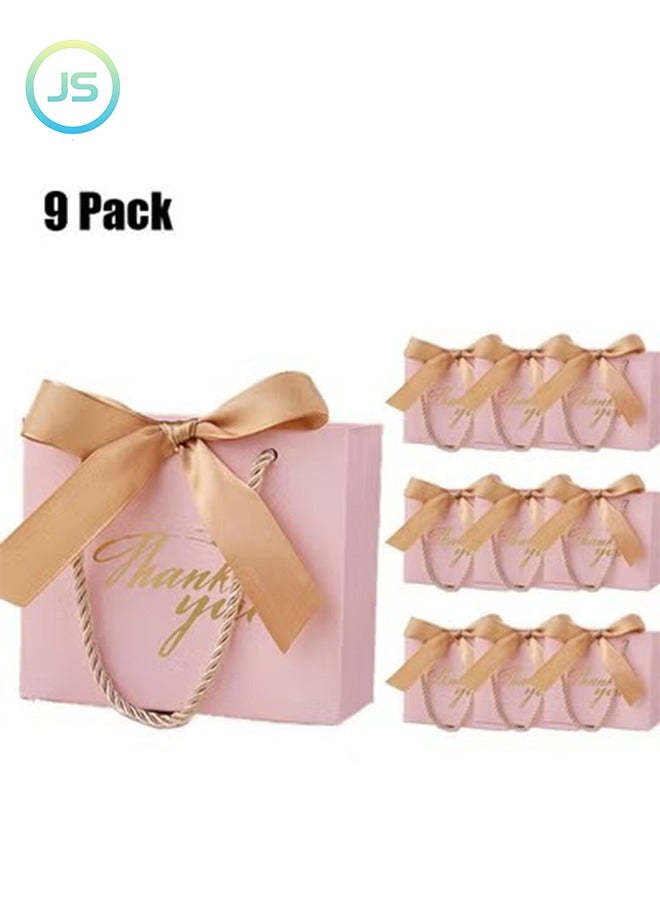 JS 9 Pack Thank You Pink Gift Bags, with Handles 5.5 x 2.4 x 4.7 Inches Small Gift Bags with Bow Ribbon Party Favor Bags Paper Gift Bags Bulk for Baby Shower, Wedding, Party Favor, Birthday - Image 1