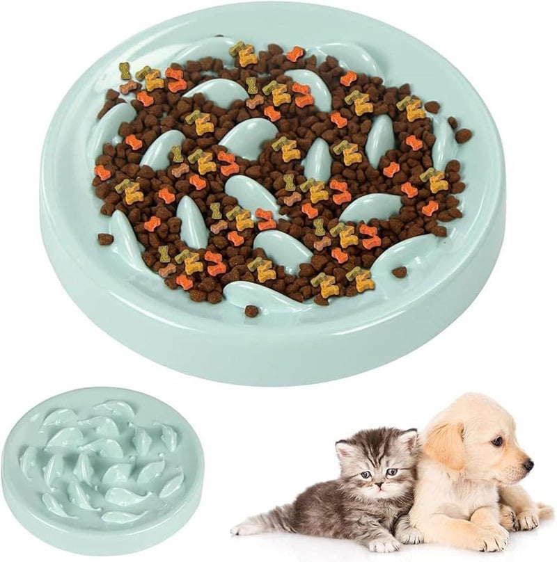 Cat and Dog Slow Food Bowl – Goldfish Design, Blue-Green, Large Size, Anti-Gulping, Interactive Feeder