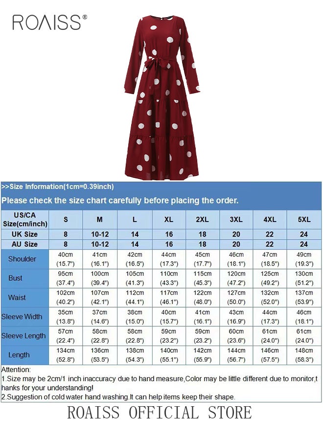 رويس فستان نسائي بأكمام طويلة عتيق زخرفة منقطة  تنورة طويلة بحزام بحواف كبيرة ملابس إسلامية إسلامية - Image 3