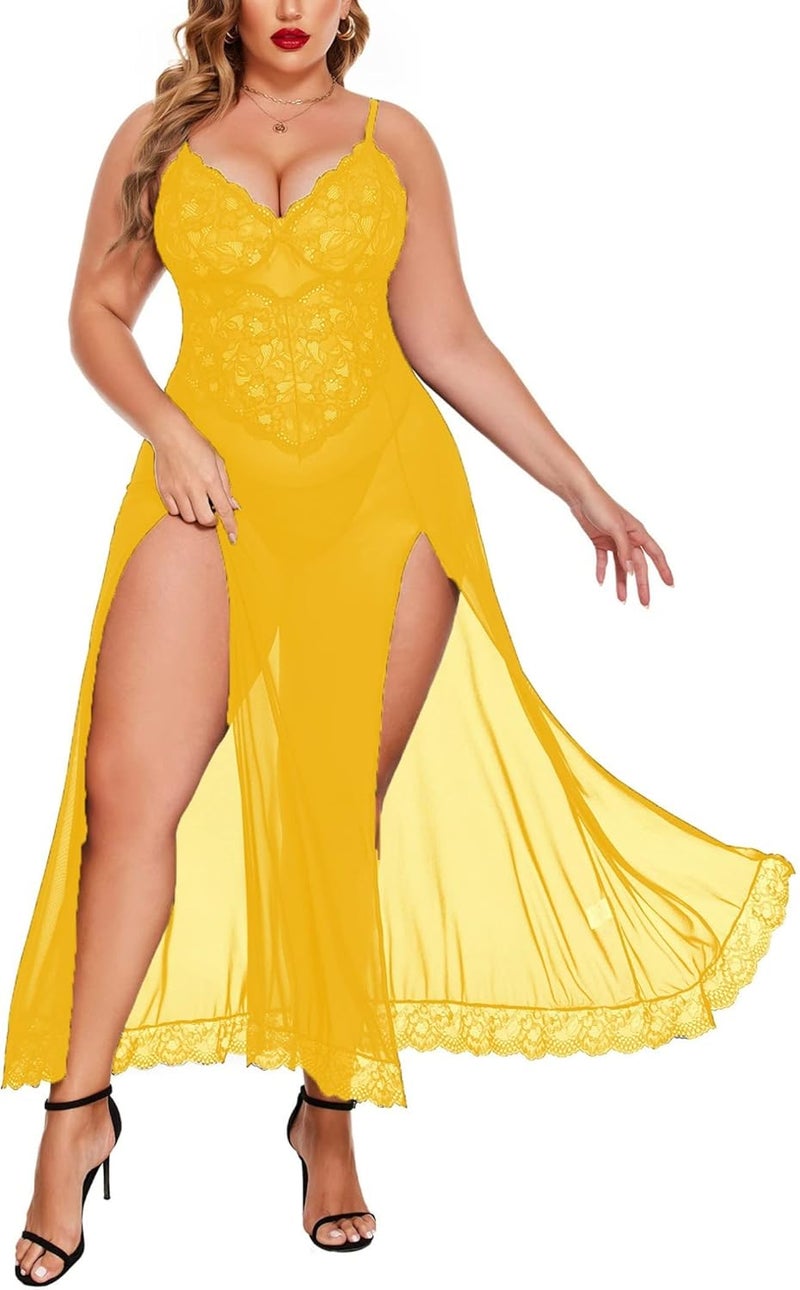 RioDebella Beera Women's Lace Embroidered Maxi Babydoll Lingerie Set - Image 3