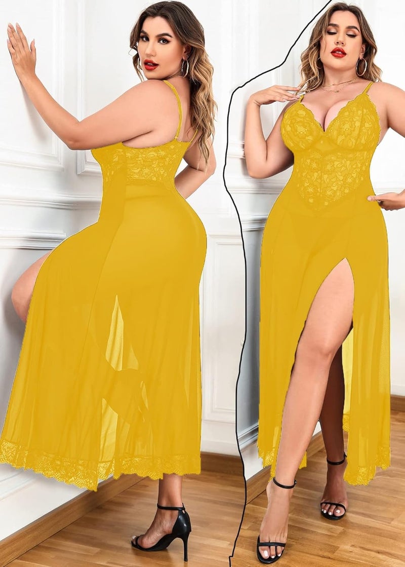 RioDebella Beera Women's Lace Embroidered Maxi Babydoll Lingerie Set - Image 2