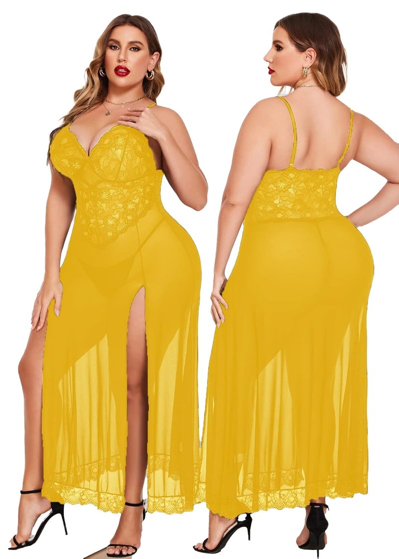 RioDebella Beera Women's Lace Embroidered Maxi Babydoll Lingerie Set - Image 1