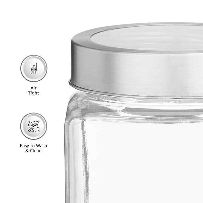 Glass Spice Storage Jars with Metal Lids 310 ml Piramal Glass Square Clear JarsContainers For Kitchen PantrySnacksMasalaHoneyPicklesCookiesDry FruitsCoffee Beans Storage Jar 510 Ml 4 - Image 5