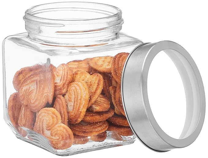 Glass Spice Storage Jars with Metal Lids 310 ml Piramal Glass Square Clear JarsContainers For Kitchen PantrySnacksMasalaHoneyPicklesCookiesDry FruitsCoffee Beans Storage Jar 510 Ml 4 - Image 2