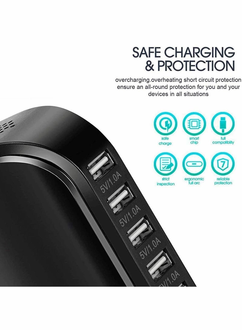 كاست ويف محطة شحن USB لسطح المكتب، شاحن USB محمول عالمي بـ 6 منافذ، موزع شاحن بطاقة USB متعدد المنافذ لأجهزة iPhone/iPad وAndroid وجميع الأجهزة الأخرى التي تدعم USB - Image 3