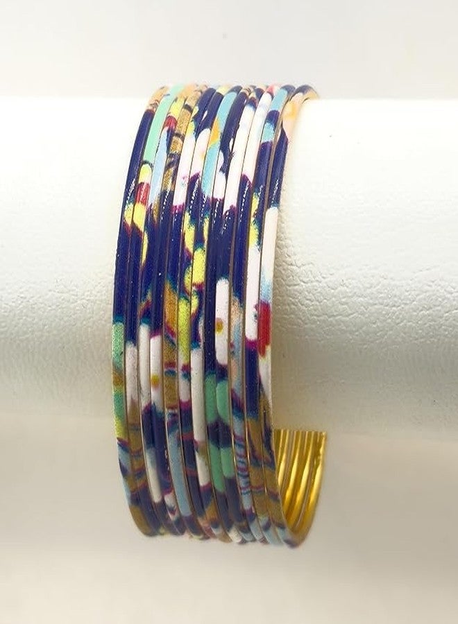 BANGLESKART مجموعة أساور BANGLESKART المصنوعة من سبيكة معدنية مطبوعة، 12 قطعة، أساور متعددة الألوان بتصميمات مميزة للنساء - Image 3