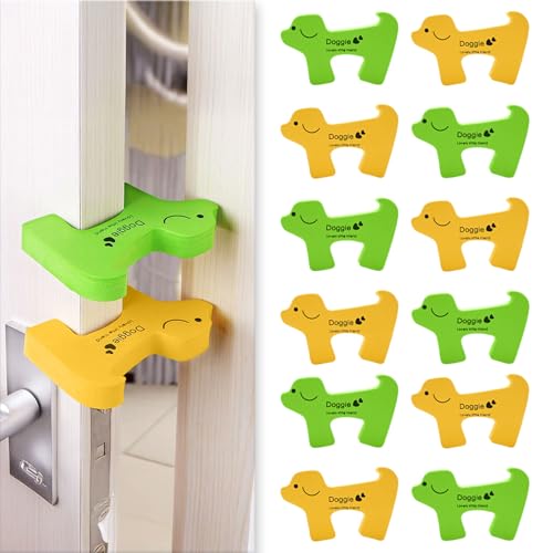SYGA Children Safety No Finger Pinch Foam Door Stopper Colorful Baby Child Kid Cushiony Finger Hand Safety, Curve Doggie Shaped Door Stop Guard-12Pcs Set, Multicolor - Image 1