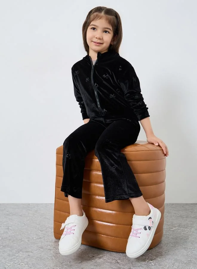 Styli Styli Girls Black Velour Sweatshirt and Joggers Set
