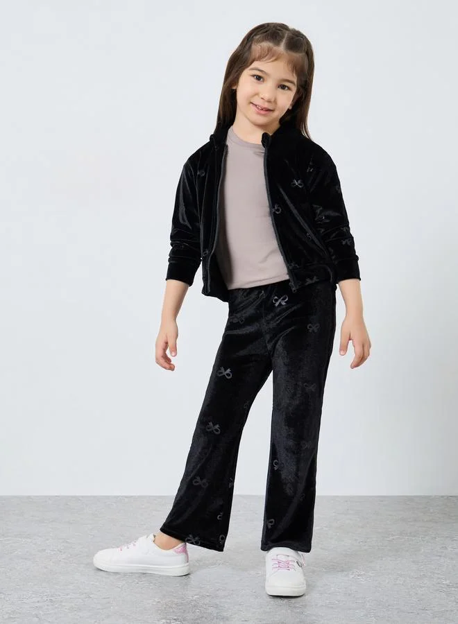 Styli Styli Girls Black Velour Sweatshirt and Joggers Set