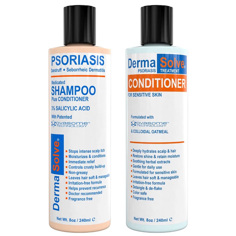 DermaSolve Scalp Psoriasis & Dandruff free Medicated Shampoo with Conditioner, Ultimate Seborrheic Dermatitis Treatment for Itchy, Flakey Scalp, Soothing & Moisturizing Relief - Image 1