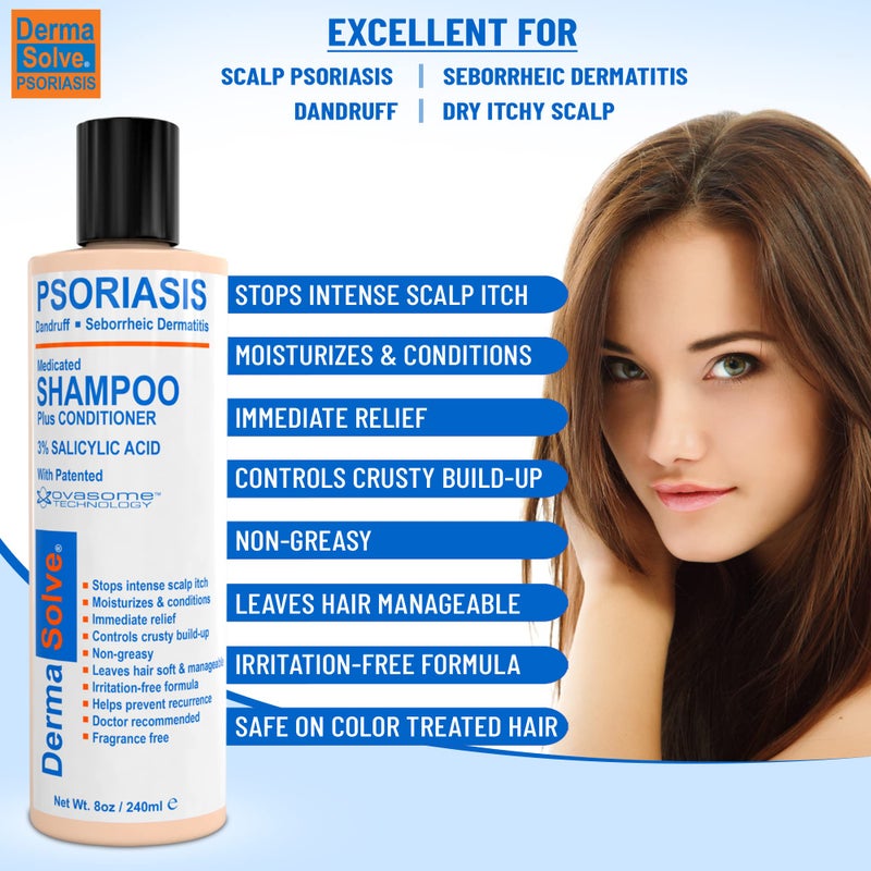 DermaSolve Scalp Psoriasis & Dandruff free Medicated Shampoo with Conditioner, Ultimate Seborrheic Dermatitis Treatment for Itchy, Flakey Scalp, Soothing & Moisturizing Relief - Image 2