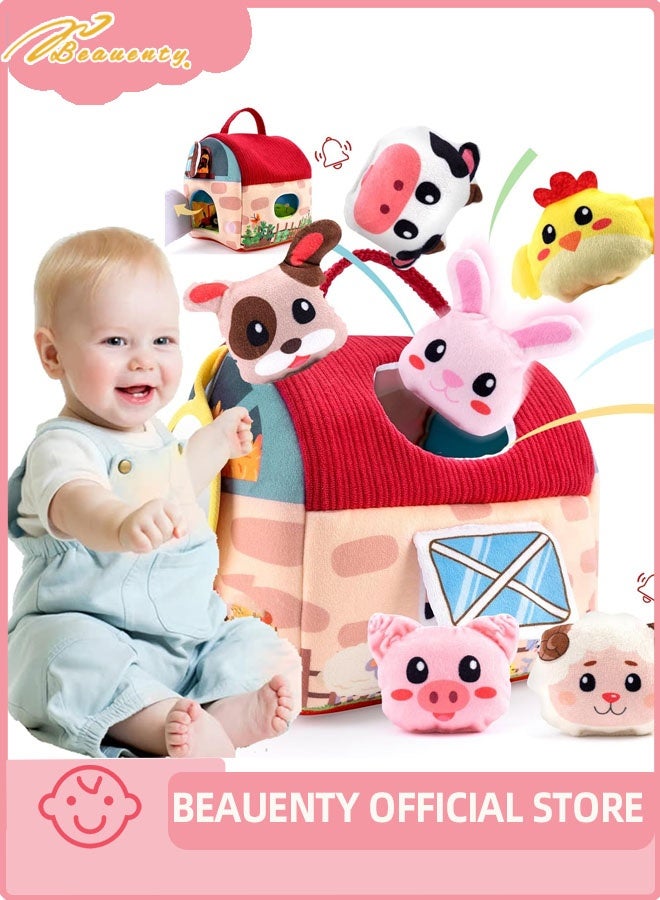 بيوينتي ألعاب الطفل 6-12 شهور -ميني حيوانات المزرعة شكل فرز الألعاب مع 6pc حشو حيوانات المزرعة لعبة بلوش، التجاعيد، ورقة التجاعيد، المرآة - مشغولة لعبة مونتيسوري للأطفال، ألعاب الحسية للأطفال الصغار 1-3 سنة - Image 1