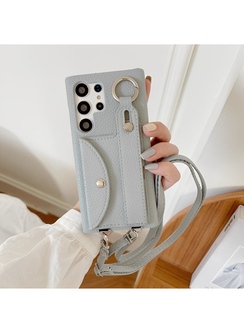 REOCLE Samsung Galaxy S23 Ultra Case with Card Holder & Crossbody Shoulder Strap & Wristband Litchi Texture Phone Cover Case for Galaxy S23 Ultra - Image 2