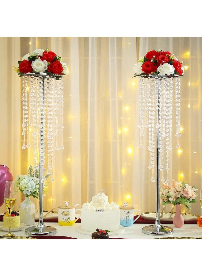 LANLONG Wedding Centerpieces For Tables 2Pcs Tall Metal Flower Vases With Chandelier Crystal 29.5In Silver Flower Stand Centerpieces For Tables Wedding Reception Birthday Party Events Home Decor - Image 4