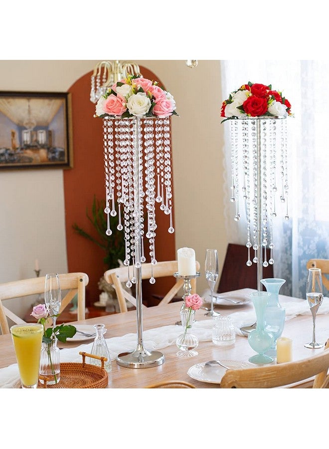 LANLONG Wedding Centerpieces For Tables 2Pcs Tall Metal Flower Vases With Chandelier Crystal 29.5In Silver Flower Stand Centerpieces For Tables Wedding Reception Birthday Party Events Home Decor - Image 2