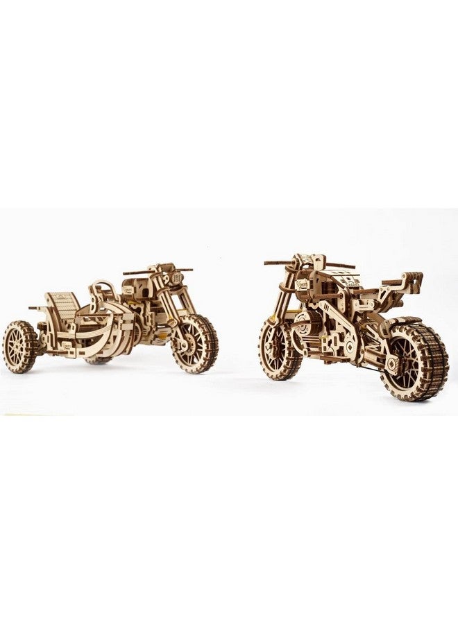 UGEARS UGEARS Scrambler UGR-10 with Sidecar Motorcycle 3D Puzzles - Wooden Model Kits for Adults to Build - Retro Design Sidecar Motorbike Model Kit with Rubber Band Motor - Bike Model Building Kit  - Image 4