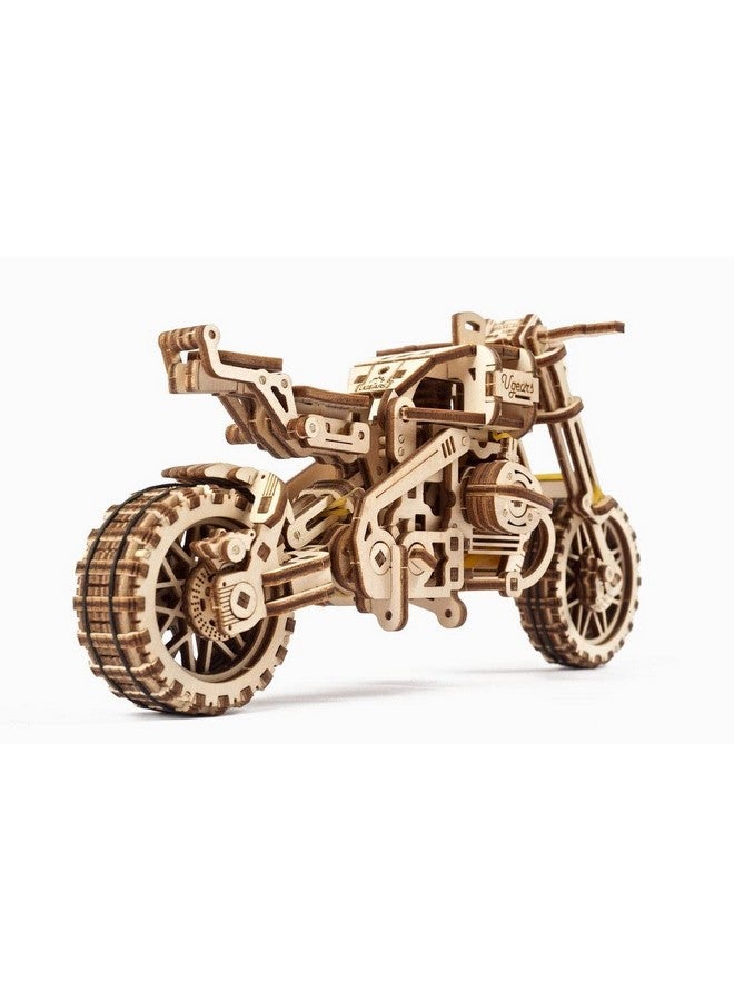 UGEARS UGEARS Scrambler UGR-10 with Sidecar Motorcycle 3D Puzzles - Wooden Model Kits for Adults to Build - Retro Design Sidecar Motorbike Model Kit with Rubber Band Motor - Bike Model Building Kit  - Image 3